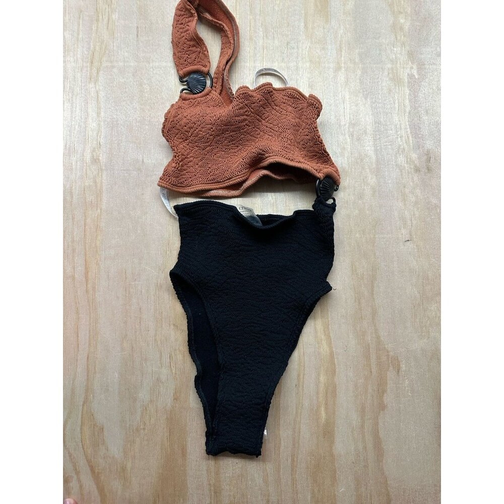 Cleonie Swim One Size Dana Maillot Shell Swimsuit Black Rust Nwts $240